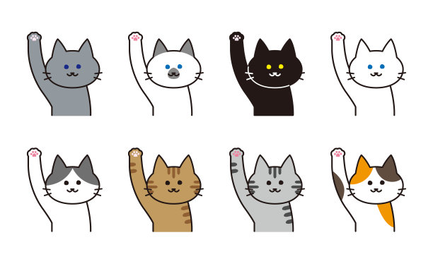 各种猫品种举起手的猫插图套装图片下载