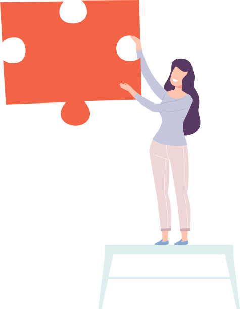 年轻女子连接拼图元素女孩图片下载