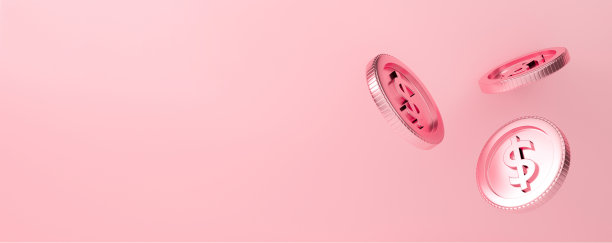 3 d粉红色的银行。3d渲染设计的头奖得主，赌场扑克和预算概念。美元现金货币符号粉彩粉背景抽象为市场下跌。创意设计最小。图片下载