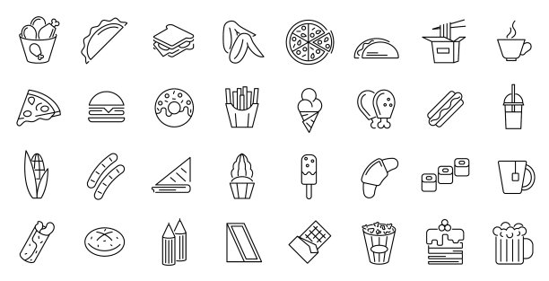 快餐标志细线图标设置图片下载