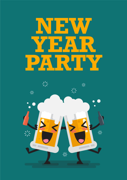两个喝醉的啤酒杯象征新年派对图片下载