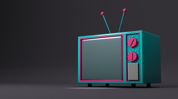 逼真的模拟彩色的复古卡通电视的侧视图。图片下载
