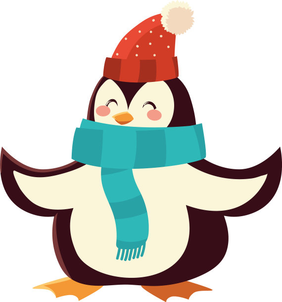 可爱的企鹅与围巾和帽子的人物卡通图片下载