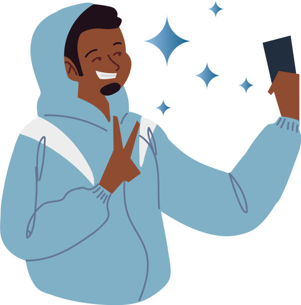 微笑的年轻男子拿着智能手机自拍图片下载