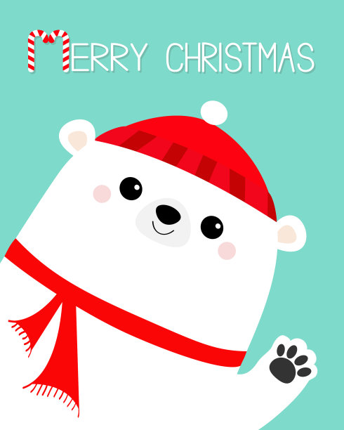 圣诞快乐，白色的北极熊挥着手爪图片下载