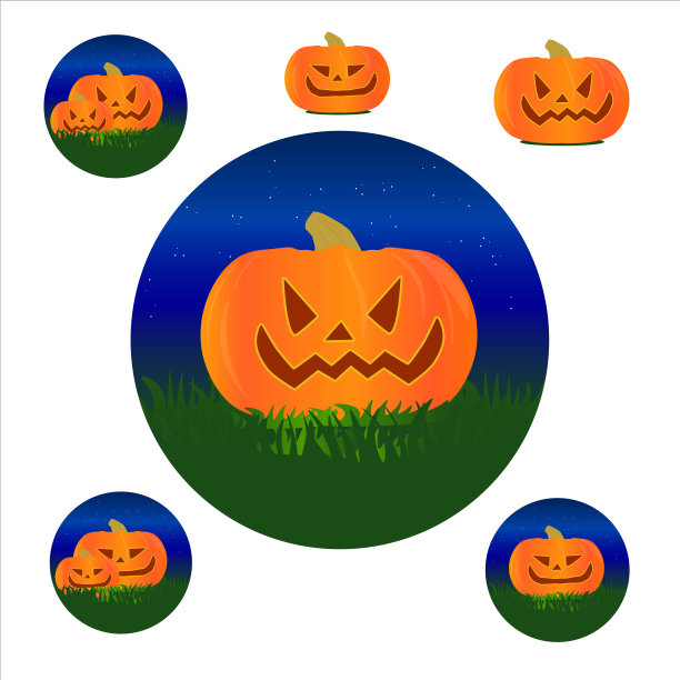 万圣节的秋南瓜脸set white图片下载
