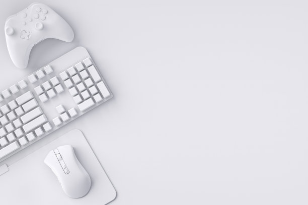 俯视图玩家工作区和设备，如鼠标，键盘，操纵杆图片下载