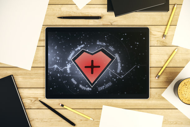 创意抽象的心率草图在现代数字平板电脑屏幕上，医学和保健概念。前视图。三维渲染图片下载