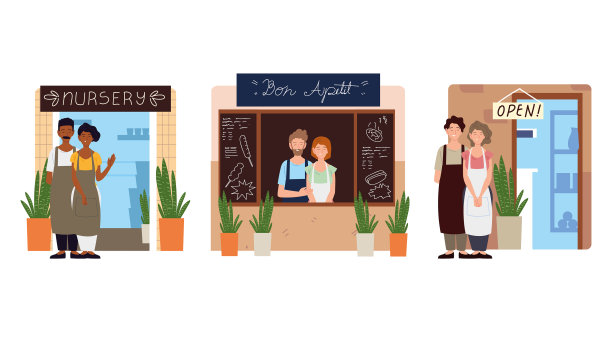 一对业主站在门面他们的生意图片下载