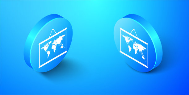 学校黑板上的等距世界地图图标图片下载