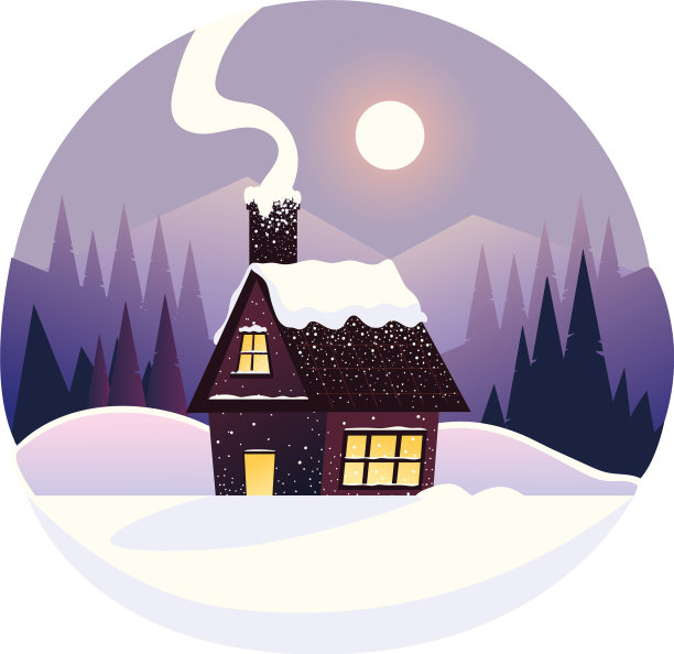 冬季景观乡村房子和森林景色图片下载