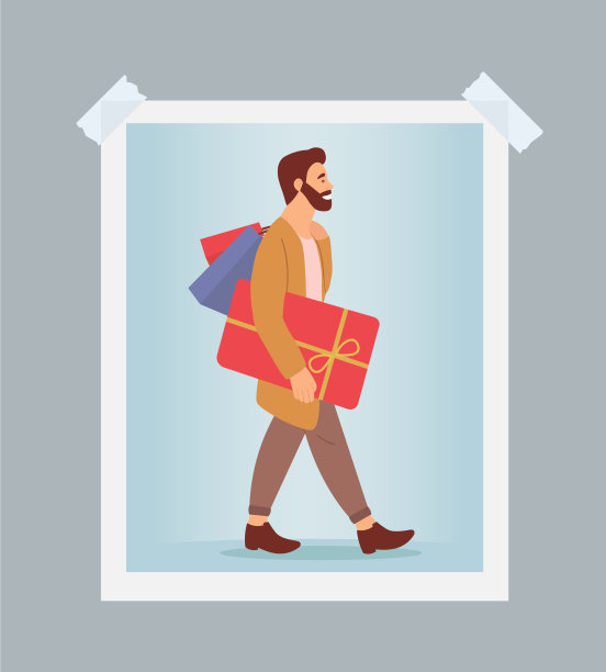 照片中，一个严肃的男人拿着礼品盒图片下载