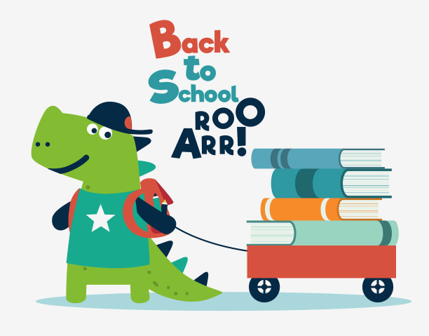 有趣的恐龙与马车和书图片下载