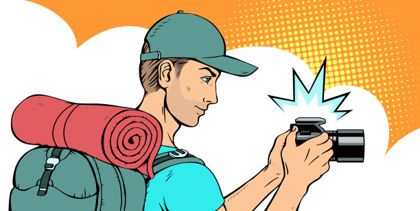 男子游客与相机波普艺术风格图片下载