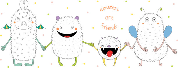可爱的怪物牵着手图片下载