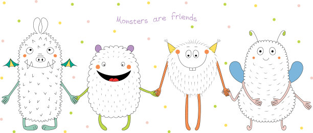 可爱的怪物牵着手图片下载
