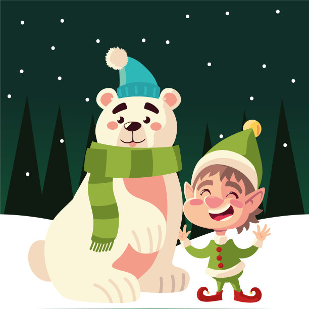 圣诞快乐可爱的助手和北极熊在图片下载