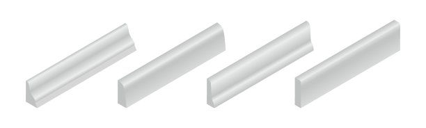 矢量插图不同形状的墙脚线板或地板隔离在白色背景。一套现实的白色踢脚板图标在平面卡通风格。等距的塑料或木材线材。图片下载