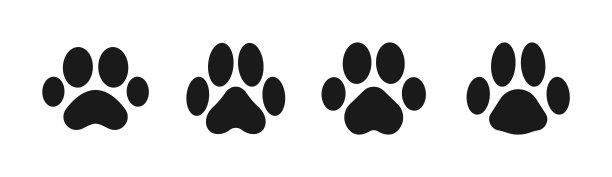 黑色动物脚印集。爪印的轮廓。动物(狗、猫)的爪印。矢量插图。图片下载