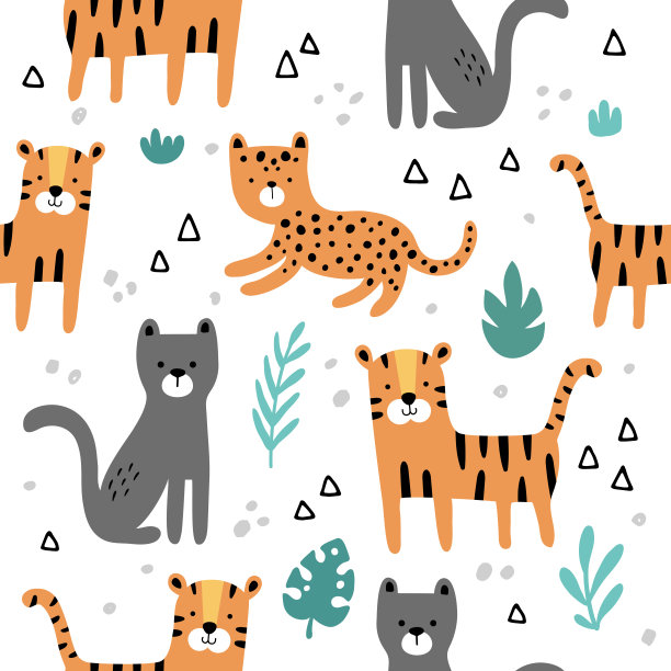 矢量无缝图案的可爱丛林猫图片下载