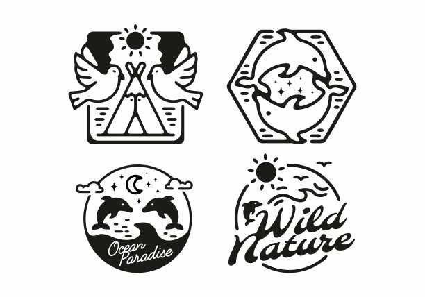 黑线艺术动物野生动物插画集设计图片下载