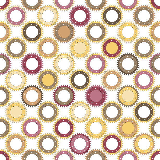 矢量无缝模式齿轮。彩色圆齿轮的机构元件。白色上的孤立细节。图片下载