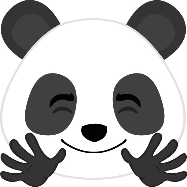 矢量表情插图卡通熊猫的头与一个愉快的表情微笑，张开嘴和闭上眼睛，显示双手图片下载