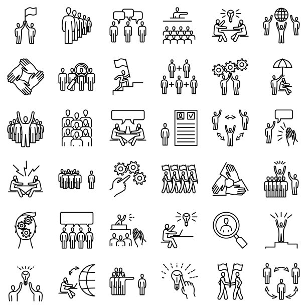 联合业务，团队合作-简单的图标。在团队中寻找工人，解决问题，头脑风暴，团队胜利，解决问题。一组矢量图标，孤立的，大纲。完美的像素48 x48。图片下载