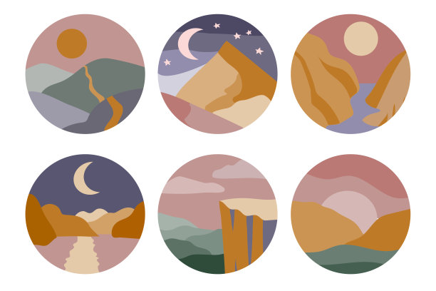 一套抽象的极简主义多彩的风景图片下载