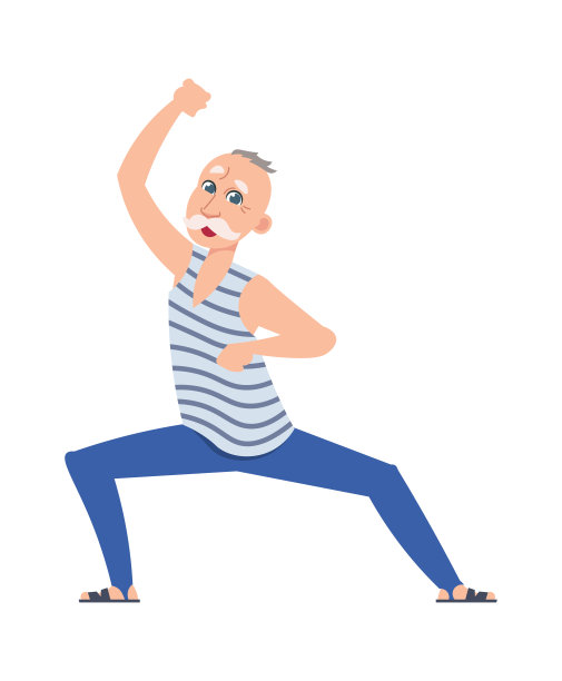 快乐的老舞者。卡通老人。头发花白的男子在做运动。笑容可掬的爷爷在表演面相动作。矢量爷爷在迪斯科派对上图片下载