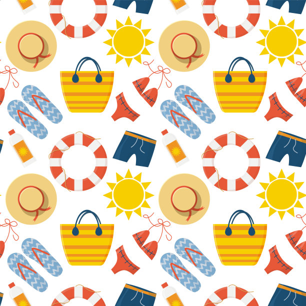 色彩缤纷的夏季无缝图案与热带水果和冰淇淋。矢量图图片下载