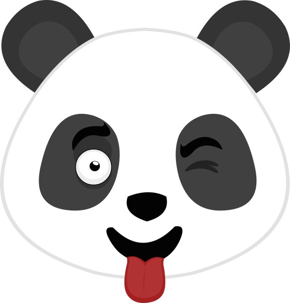 Vector emoticon插图卡通的熊猫的头与快乐的表情，眨眼和伸出他的舌头与他的嘴张开图片下载