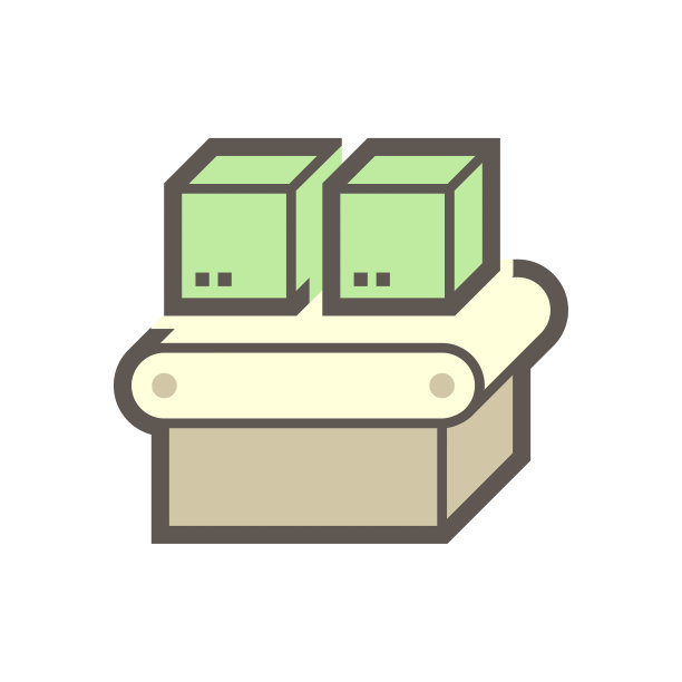 工厂的生产线和盒子矢量图标设计。图片下载