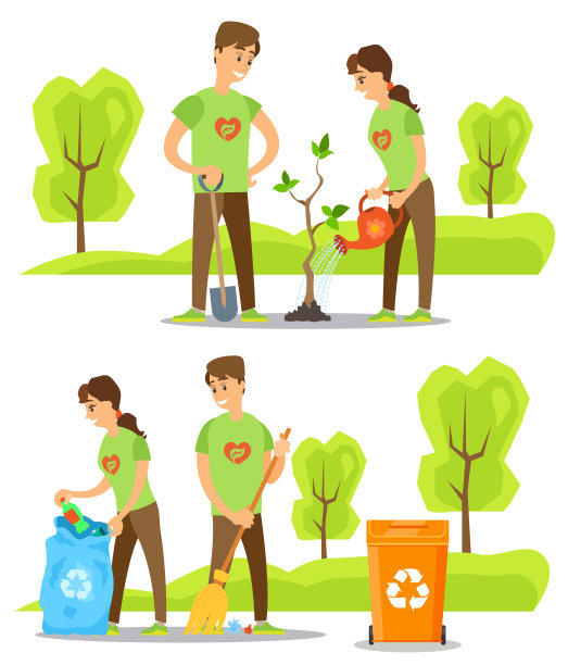 志愿者关心自然，收集垃圾图片下载