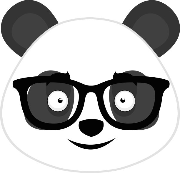 矢量表情插图卡通熊猫的头带着愉快的表情，戴着眼镜图片下载