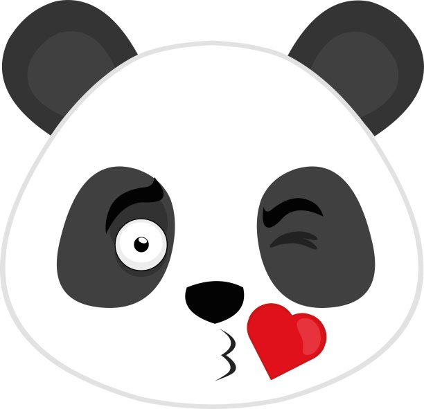 矢量emoticon插图卡通的熊猫的头与表达爱给一个心形的吻图片下载