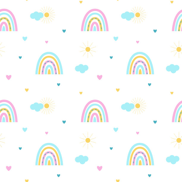 婴儿无缝图案与可爱的彩虹。创意矢量背景织物，纺织品，婴儿墙纸。图片下载
