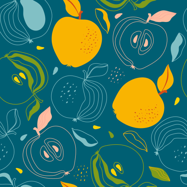 趋势苹果无缝模式在北欧风格在黑暗的背景。设计纺织品，织物，纸张，包装纸，封面。厨房装饰，床上装饰图片下载