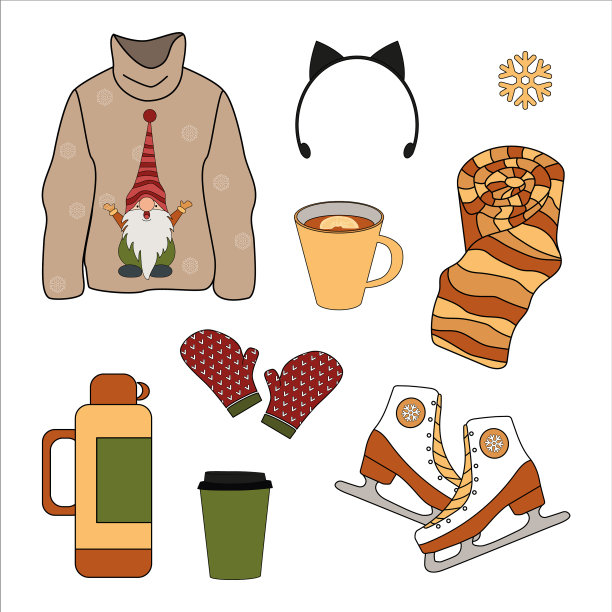 手绘帽子冬天设置图片下载