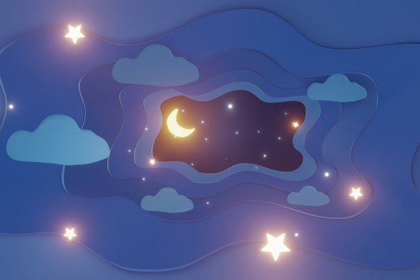 概念庆典和礼品，3D渲染插画纸艺术和工艺设计，卡通风格，星星，半月，气球漂浮和礼品盒在夜空，装饰的网络横幅，广告图片下载