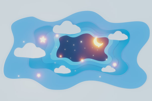 概念庆典和礼品，3D渲染插画纸艺术和工艺设计，卡通风格，星星，半月，气球漂浮和礼品盒在夜空，装饰的网络横幅，广告图片下载