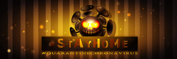 闭关锁国则。摧毁呆在家里。检疫Covid-19。冠状病毒在彩色条纹抽象背景上图片下载