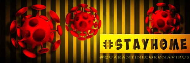 闭关锁国则。摧毁呆在家里。检疫Covid-19。冠状病毒在彩色条纹抽象背景上图片下载