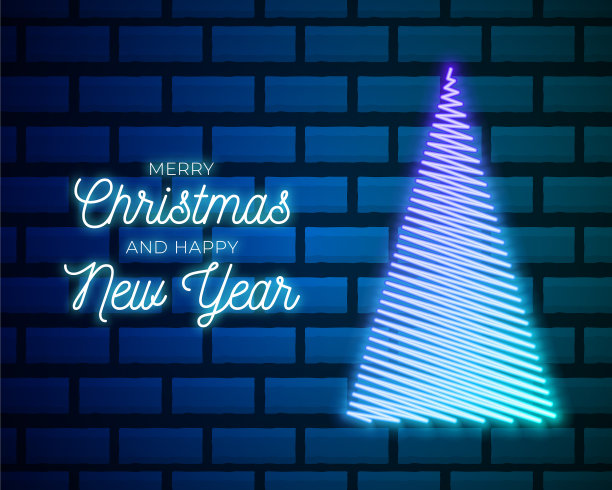 圣诞树霓虹标志寒假图片下载