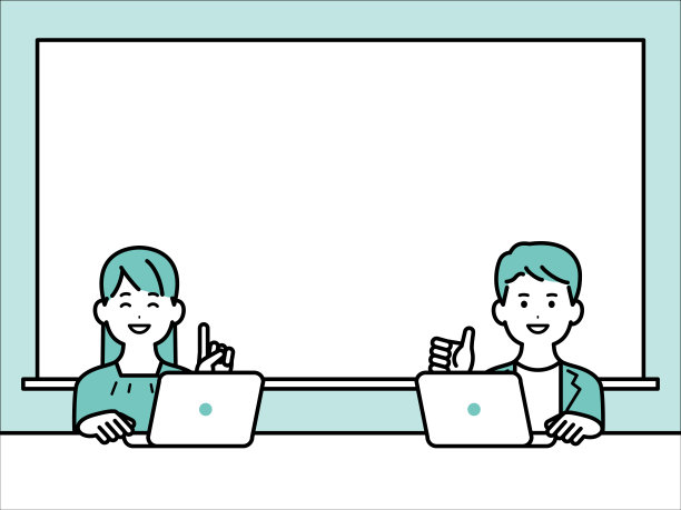 插图背景的商务人员工作在个人电脑上素衣和白板。图片下载