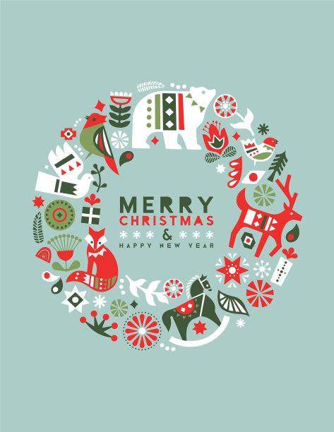 圣诞新年斯堪的纳维亚动物图标卡图片下载