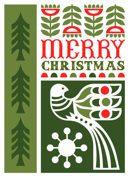圣诞快乐抽象民间艺术鸽子鸟卡片图片下载