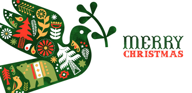 圣诞快乐复古水彩民间鸟横幅图片下载