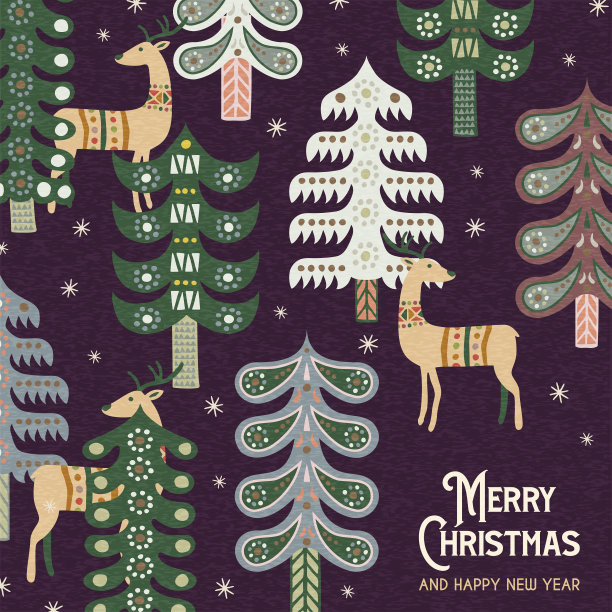 圣诞新年复古民间鹿林卡图片下载