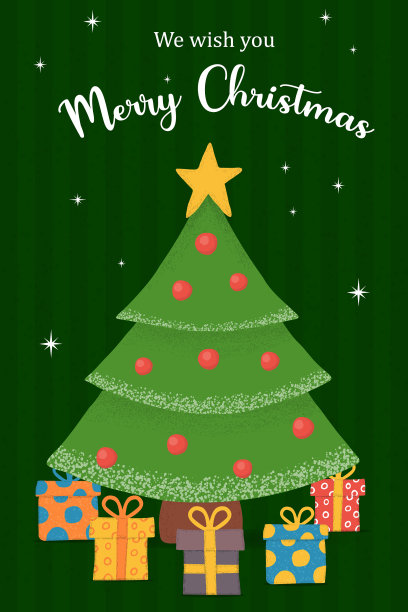 圣诞快乐松树礼物贺卡图片下载